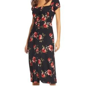 BP x Claudia Sulewski Black Rose Button Up Floral Dress Midi